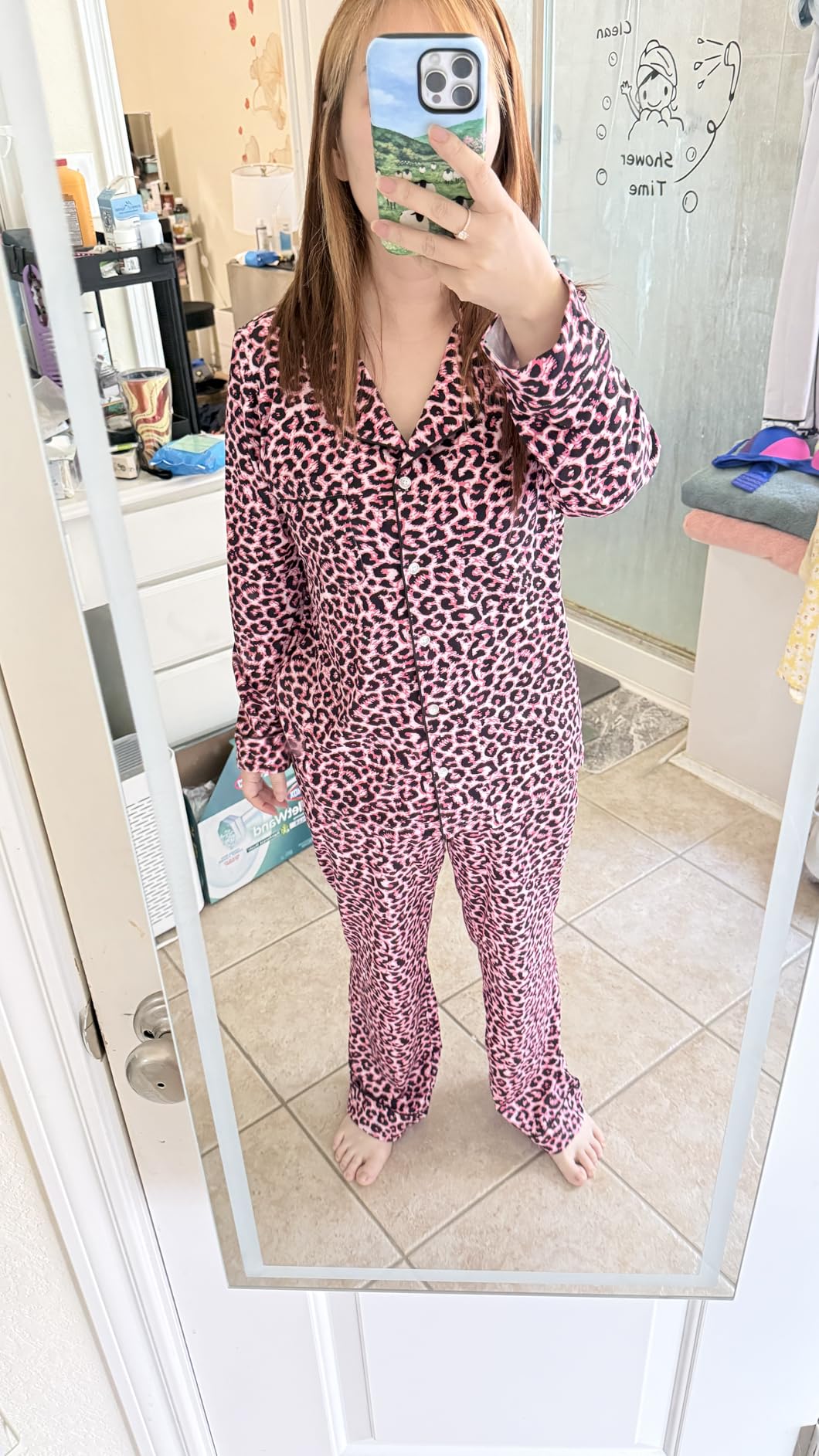 Leopard Print Pajamas for Women Notch Collar Long Sleeve Pjs Button Down Soft Sleepwear 2 Piece Lounge Sets customer photo 1