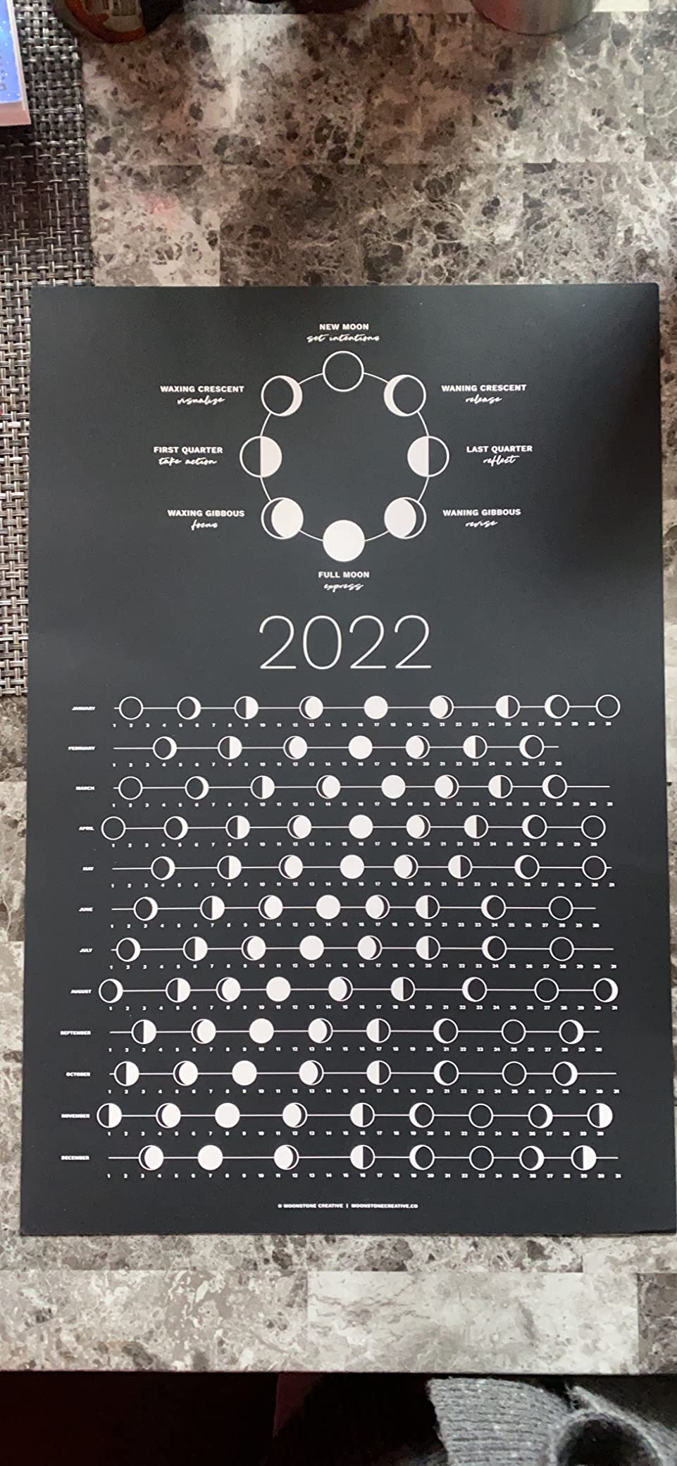 2026 Dark Moon Phase Calendar (SHIPS FLAT) Hangable Lunar Wall Poster - Great as a Unique Gift, Moon Tracking, Décor & Art, Astrology - Celestial Calendar for Home & Office by Thankful Greetings customer photo 1