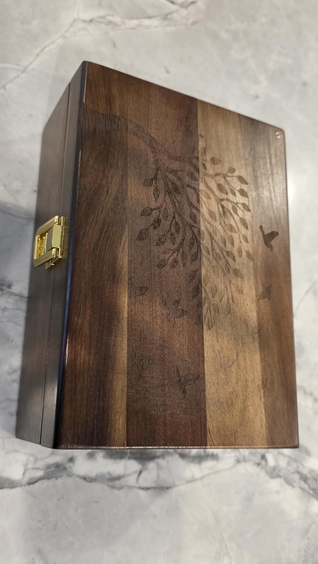Keepsake Box - Acacia Keepsake Memory Box with Hinged Lid, Tree of Life Engraving, Large Acacia Wood Box 11