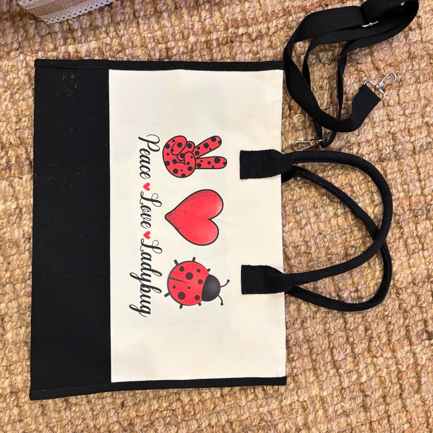 InnoBeta Ladybug Gifts Canvas Tote Bag - Peace Love Ladybug customer photo 2