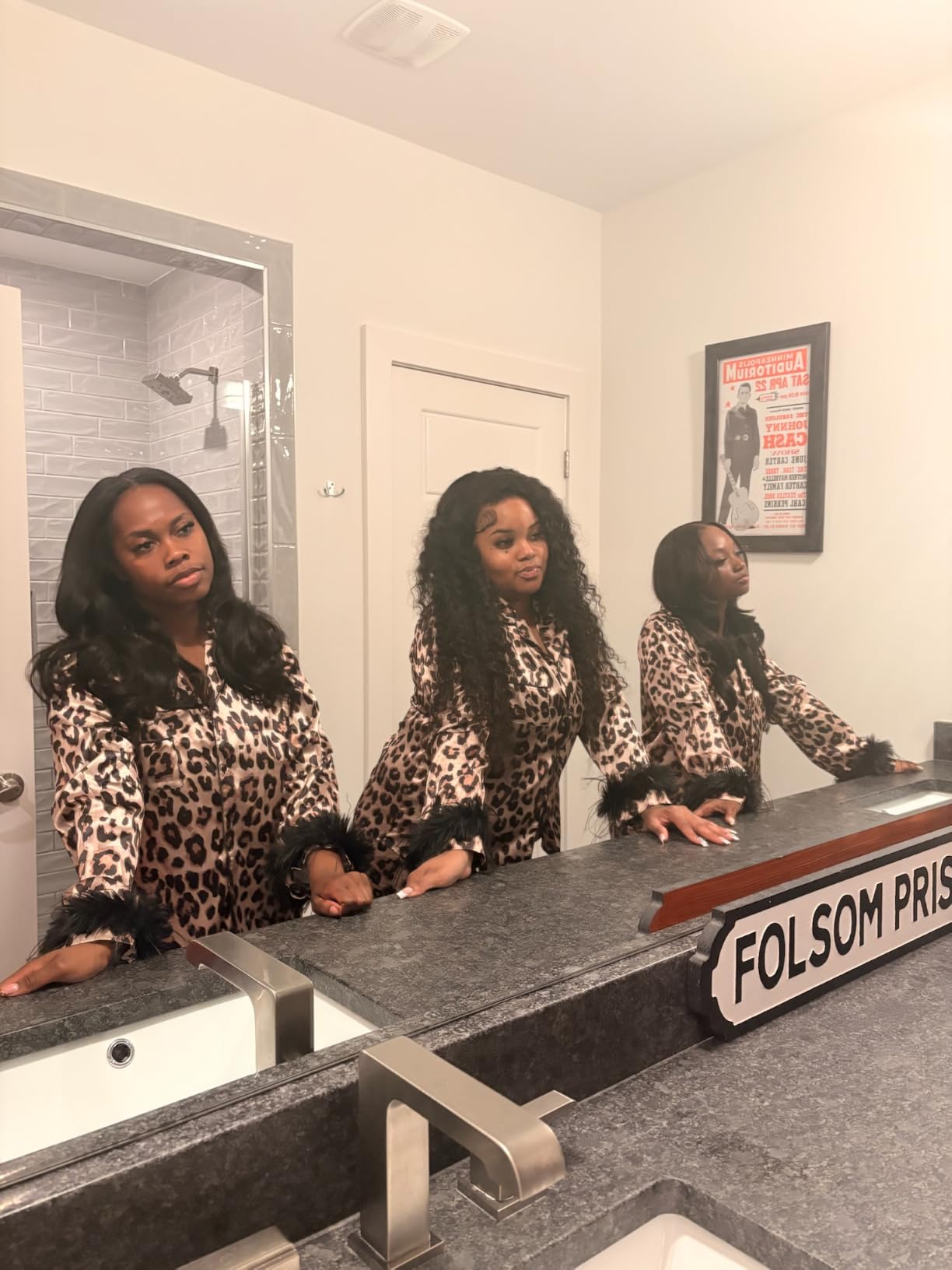 WDIRARA Women's Leopard Print 2 Piece Satin Pajama Sets Long Sleeve Button Down Pants Pjs Sleepwear customer photo 1