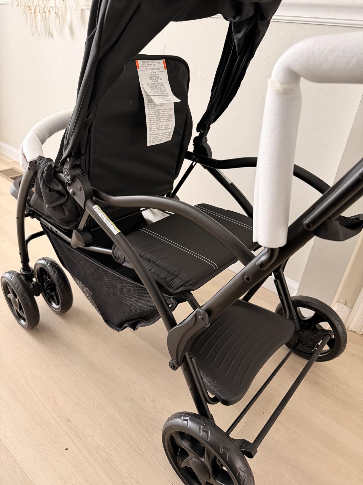 INFANS Sit and Stand Double Stroller, Foldable Tandem with Standing Platform Reclining Backrest, Adjustable Handlebar and Footrest, Storage Basket 5-Point Harnesses, Baby Pushchair for Toddlers customer photo 1