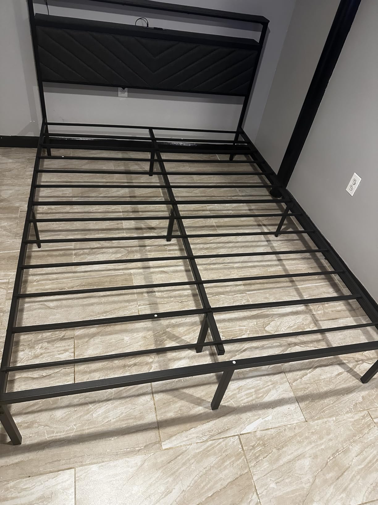 Fluest Twin Bed Frame with Storage Drawers, Upholstered Headboard with Charging Station, LED Lights, Fabric Drawers with Wheels, Under Bed Storage, No Box Spring Needed, Easy Assembly, Grey customer photo 1