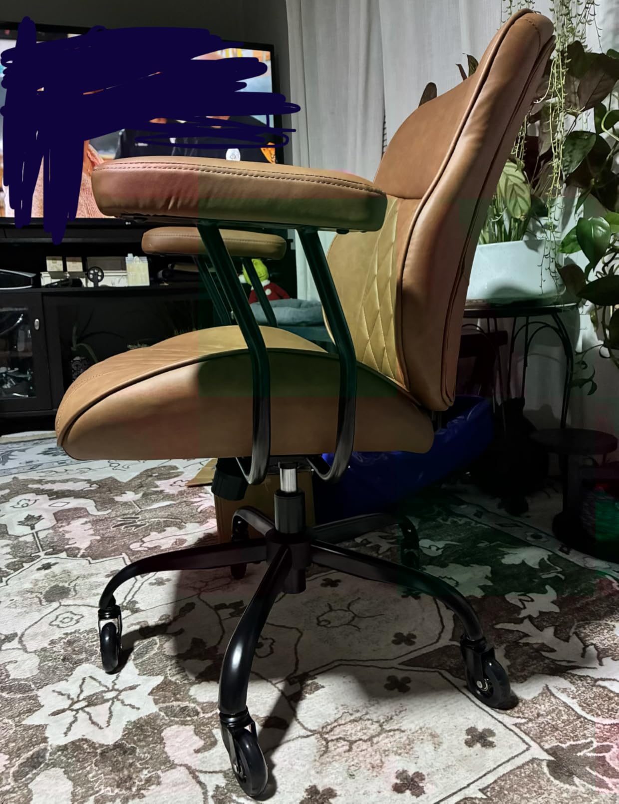 BEWISHOME Brown Leather Office Chair with Quiet Rubber Wheels customer photo 1