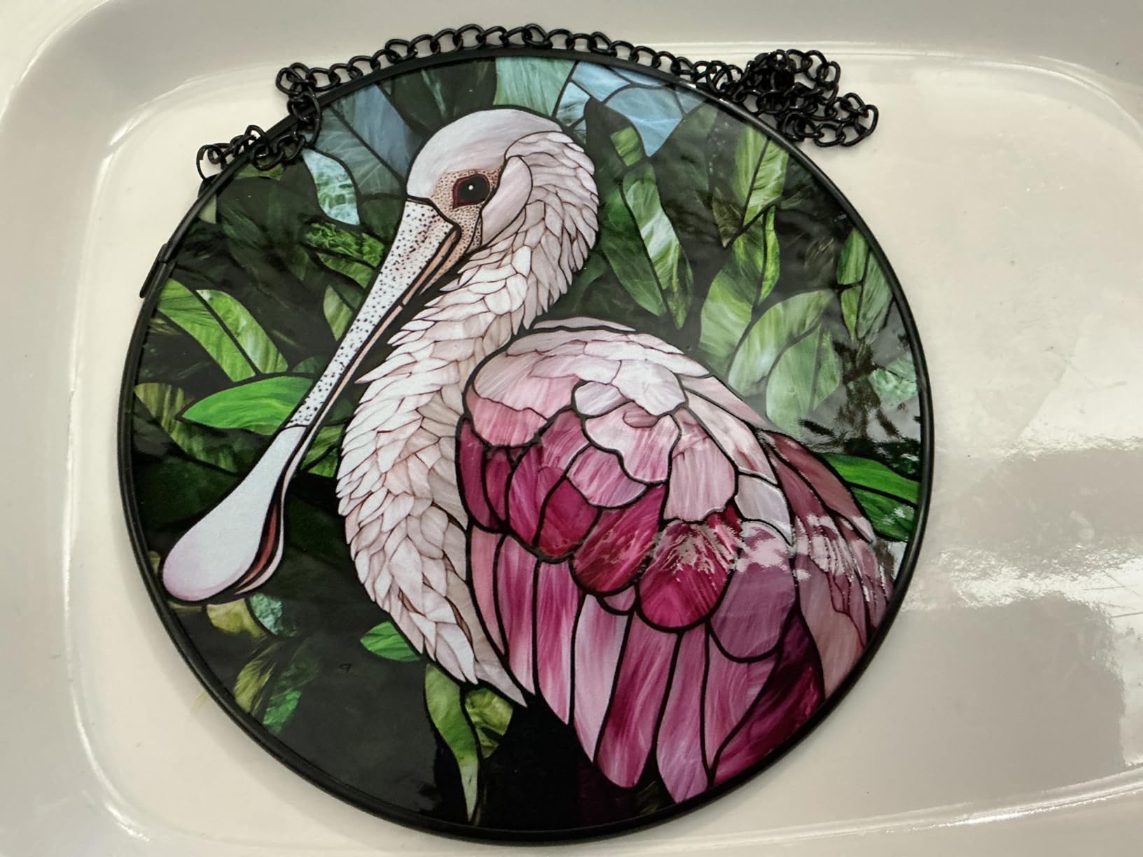 Stained Glass Suncatcher Roseate Spoonbill Window Hangings, 6.3in customer photo 1