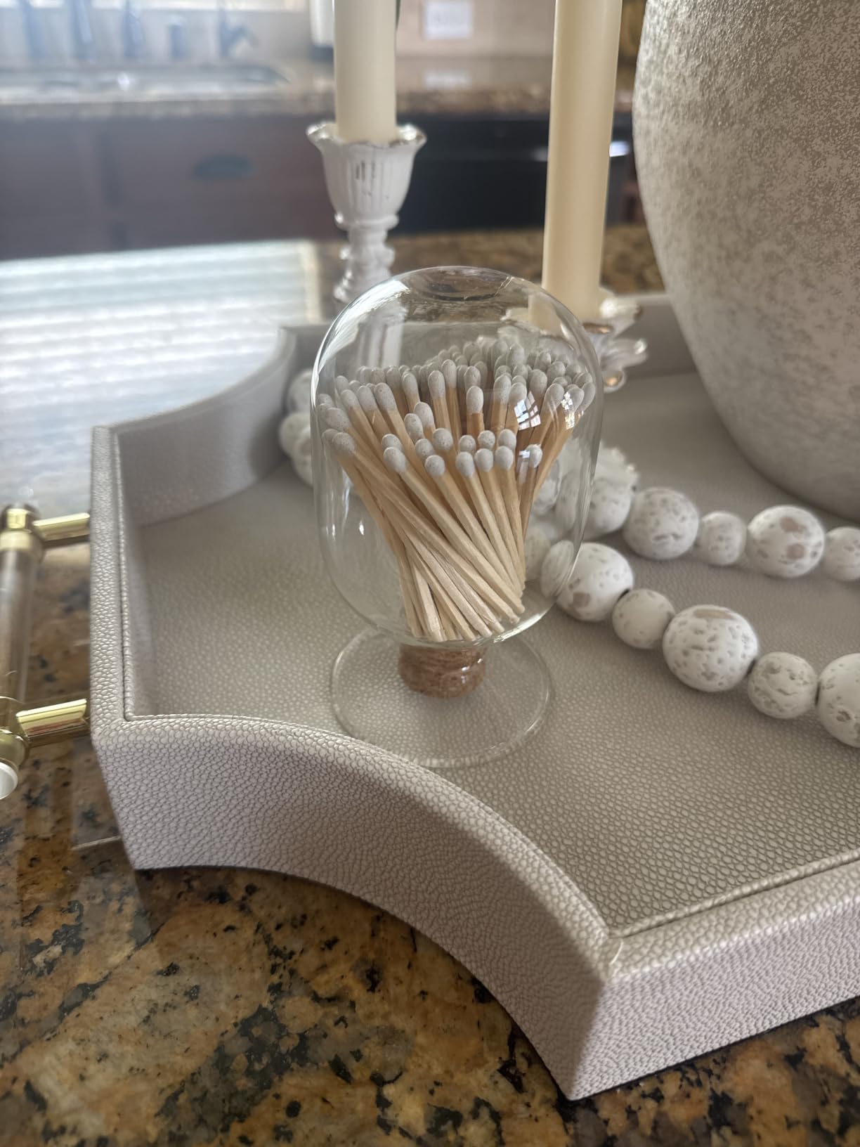 Includes Matches | Decorative Glass Matches Cloche | Bottle Jar Fireplace Candle Match Holder Gift Set customer photo 2