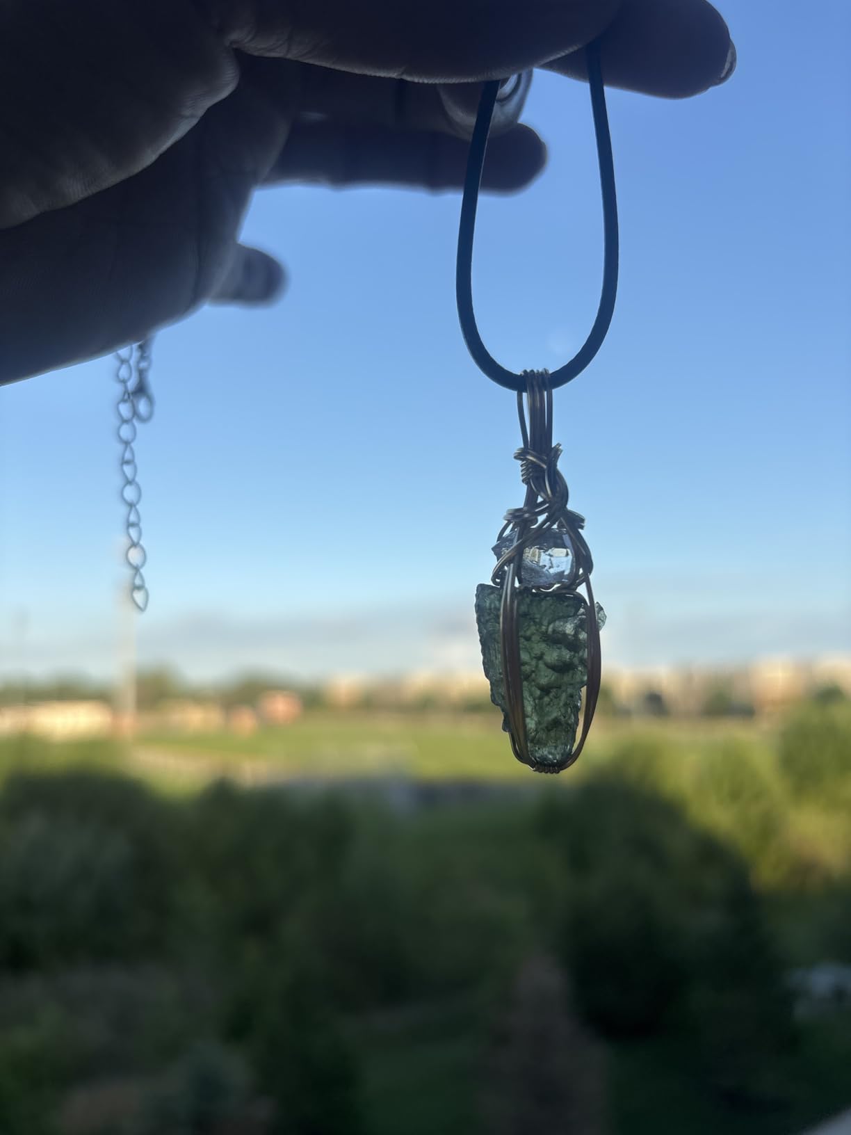 Moldavite Crystal Necklace Pendant with Herkimer Diamond customer photo 1