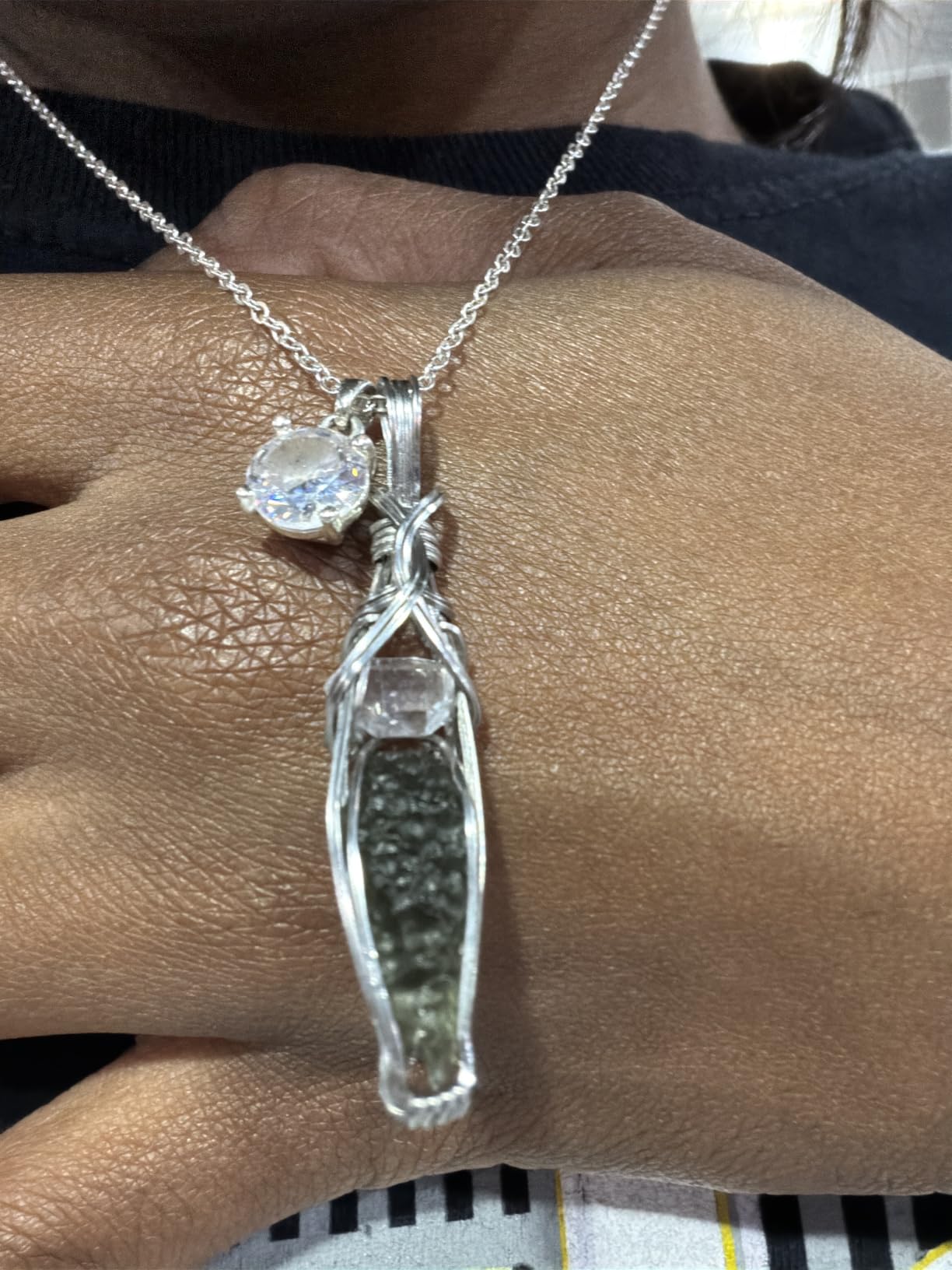 Moldavite Crystal Necklace Pendant with Herkimer Diamond customer photo 2