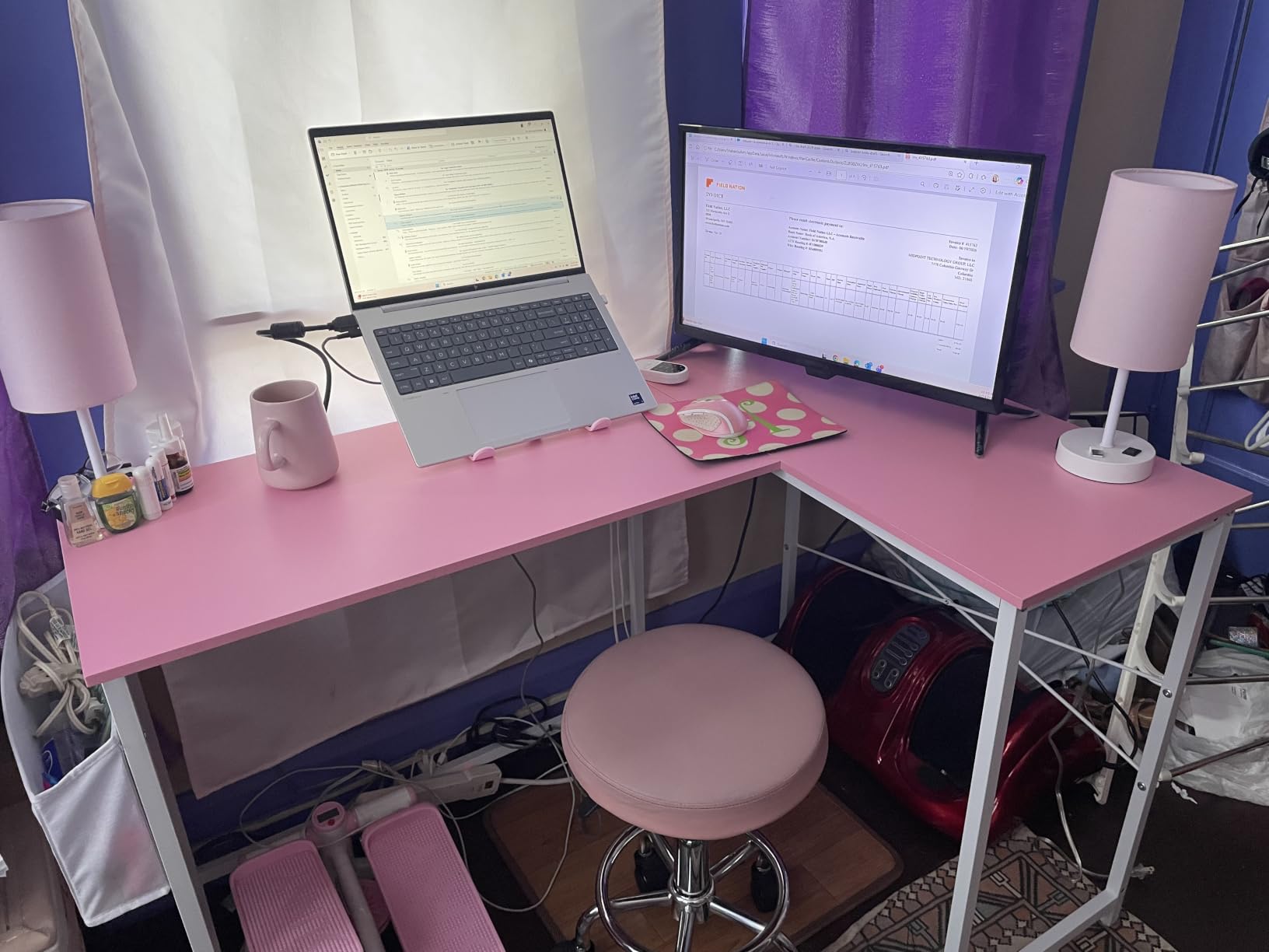 Pamray 47 Inch Reversible L Shaped Gaming Desk Corner Computer Desk with Storage Bag Home Office Table for Writing Study Black customer photo 2