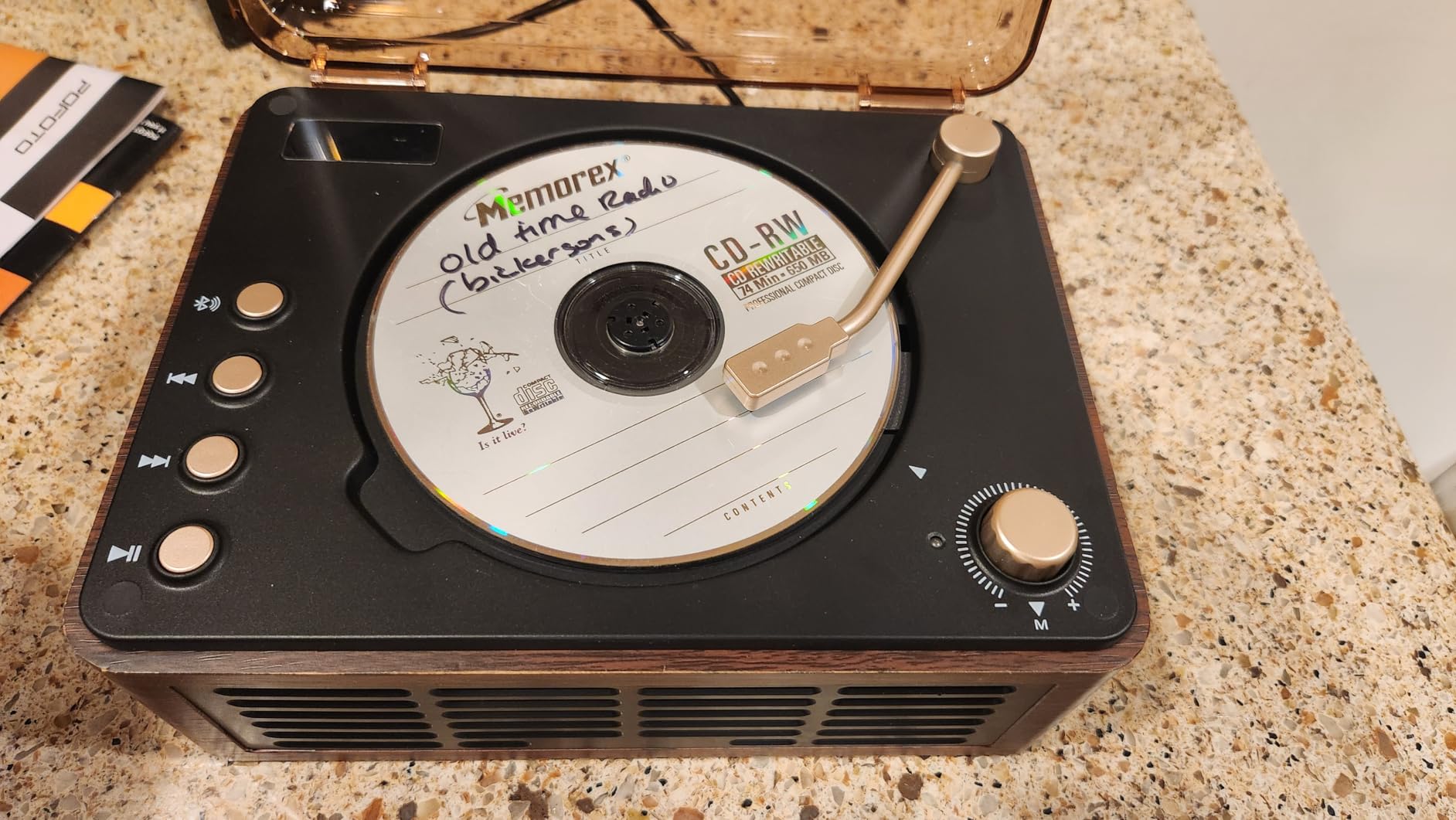 CD Player with Speaker, Retro Portable CD Players for Home with Bluetooth, Hi-Fi Bass Boost, 3600mAh Battery, LCD Screen, Top-Loading Design, USB/AUX Input/FM Radio - Walnut Brown customer photo 2