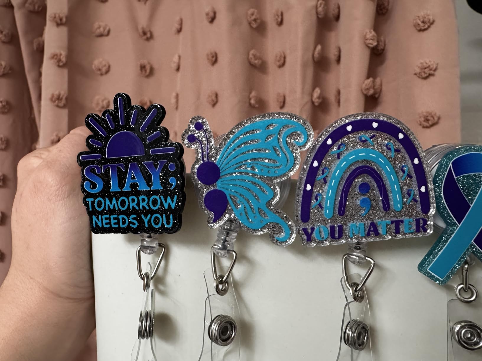 ANGOLIO Mental Health Matters Badge Reels - 6 Healthcare Retractable Glitter Acrylic Green Ribbon Awareness Badge Holder with Alligator Clip Gifts for Awareness Social Work Worker Medical Nurse Doctor customer photo 1