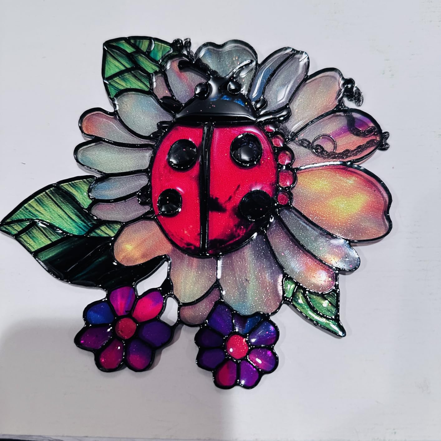 Cute Hedgehog Handmade Resin Suncatcher Size 6 inches, Artisan Stained Glass Effect Window Hanging Ornament, Garden Decor, Gift for Mom, Wife, Grandma, Women customer photo 1
