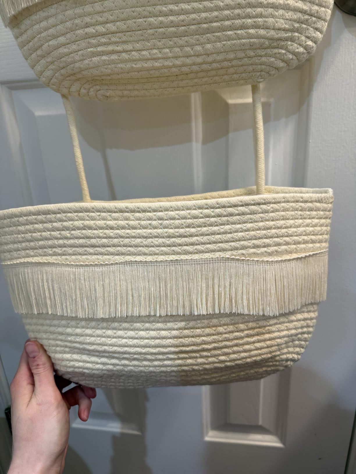 Squirrel Nursery Decor 3 Tier Cotton Rope Hanging Basket Organizer Squirrel Wall Storage Bin with Hooks over Door Decorative Nursery Closet Hanging Accessories customer photo 1