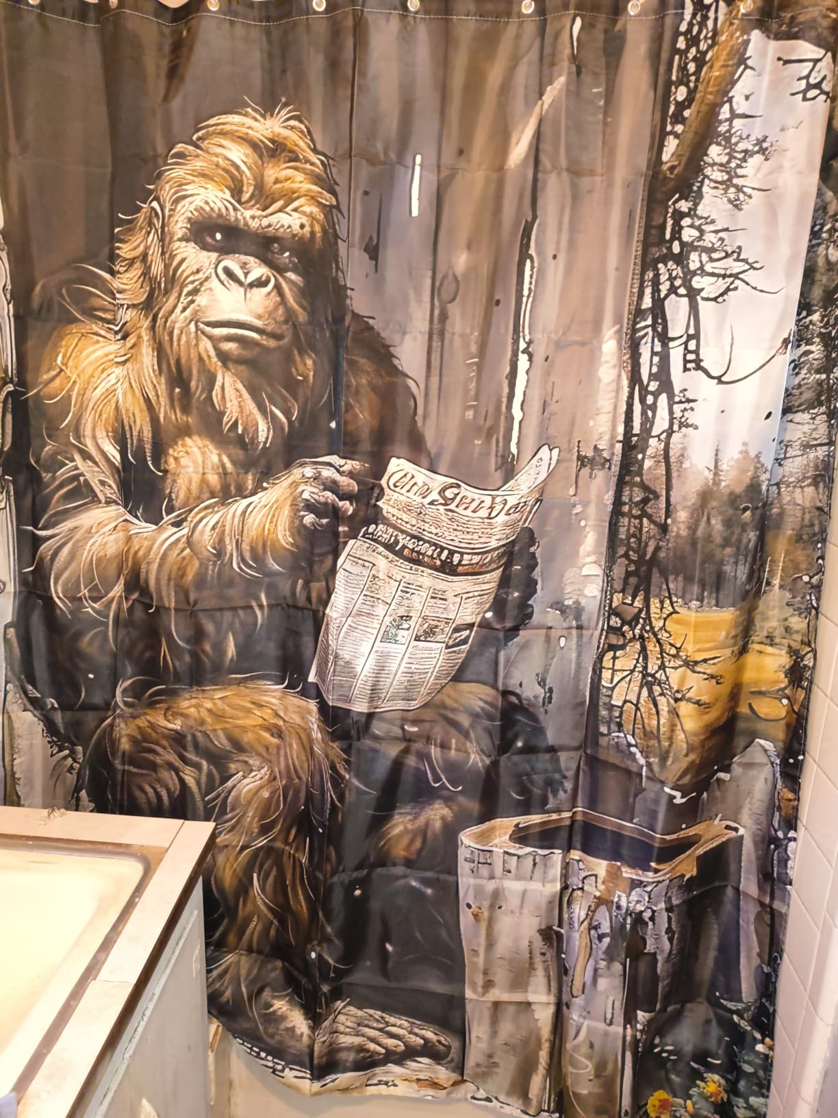 Bigfoot Sasquatch Bald Eagle Shower Curtain, American Flag Patriotic USA 4th of July Bathroom Decor, Rustic Mountain Wildlife Man Shower Curtain Set with Hooks 72X72 inchs customer photo 2