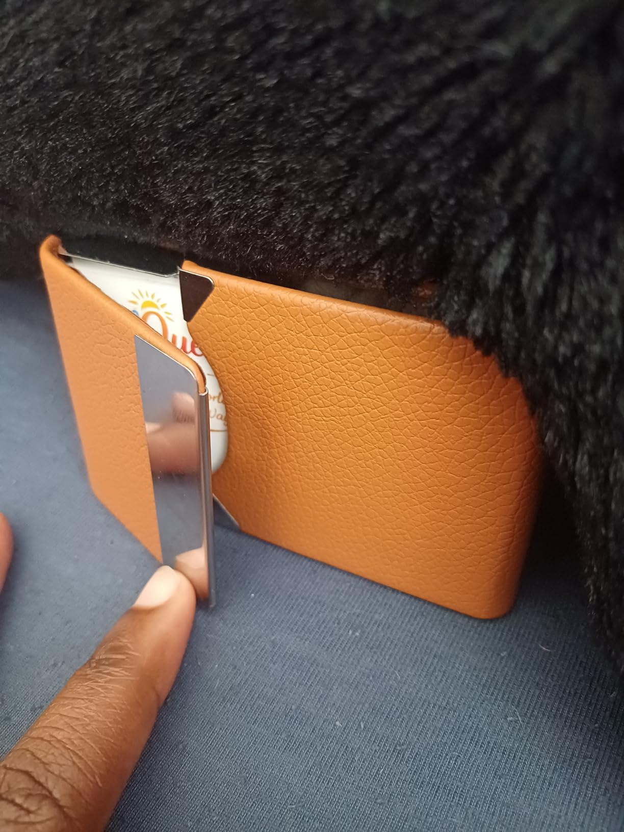 Business Card Holder Leather & Metal Business Card Case, Magnetic Closure, RFID Blocking, Lake Blue customer photo 1
