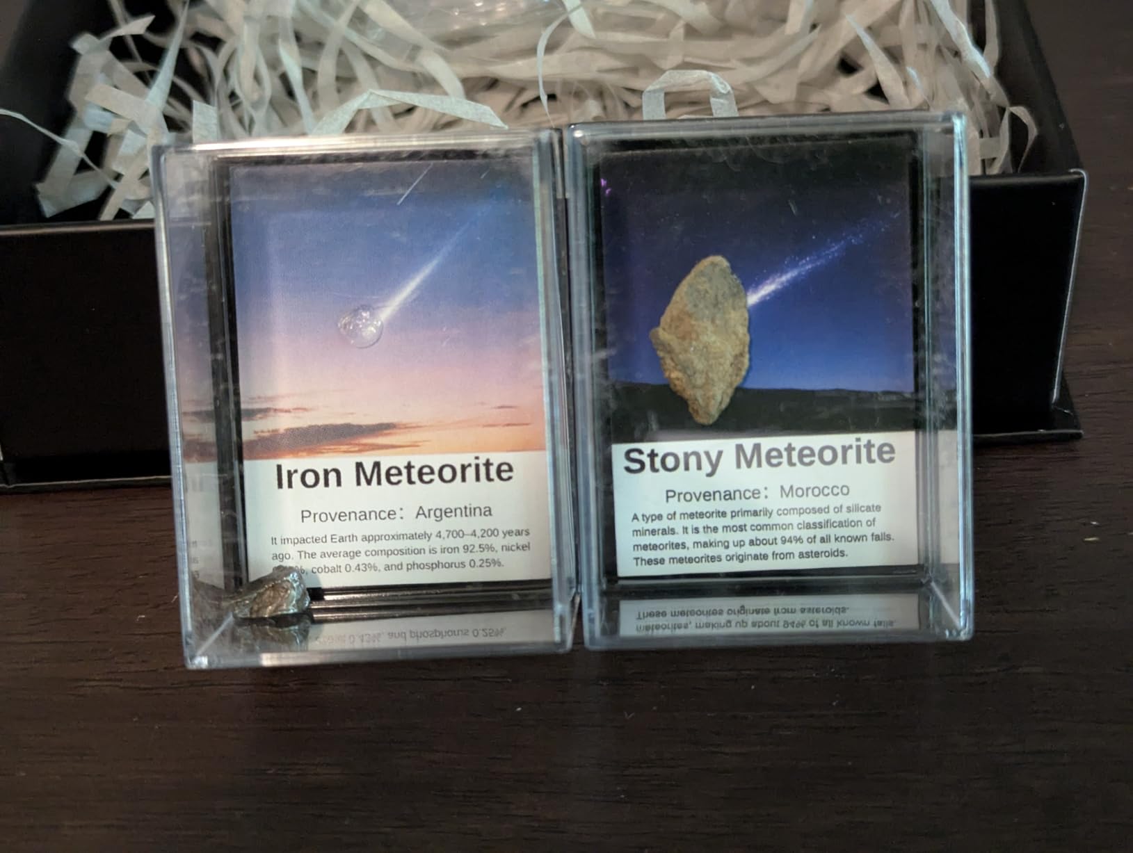 Authentic Meteorite Gift Set – 2 Real Space Specimens (1–3g Each) in Gift Box with Acrylic Display Case & Magnifying Glass – Argentina Iron & Morocco Stone Meteorites customer photo 1