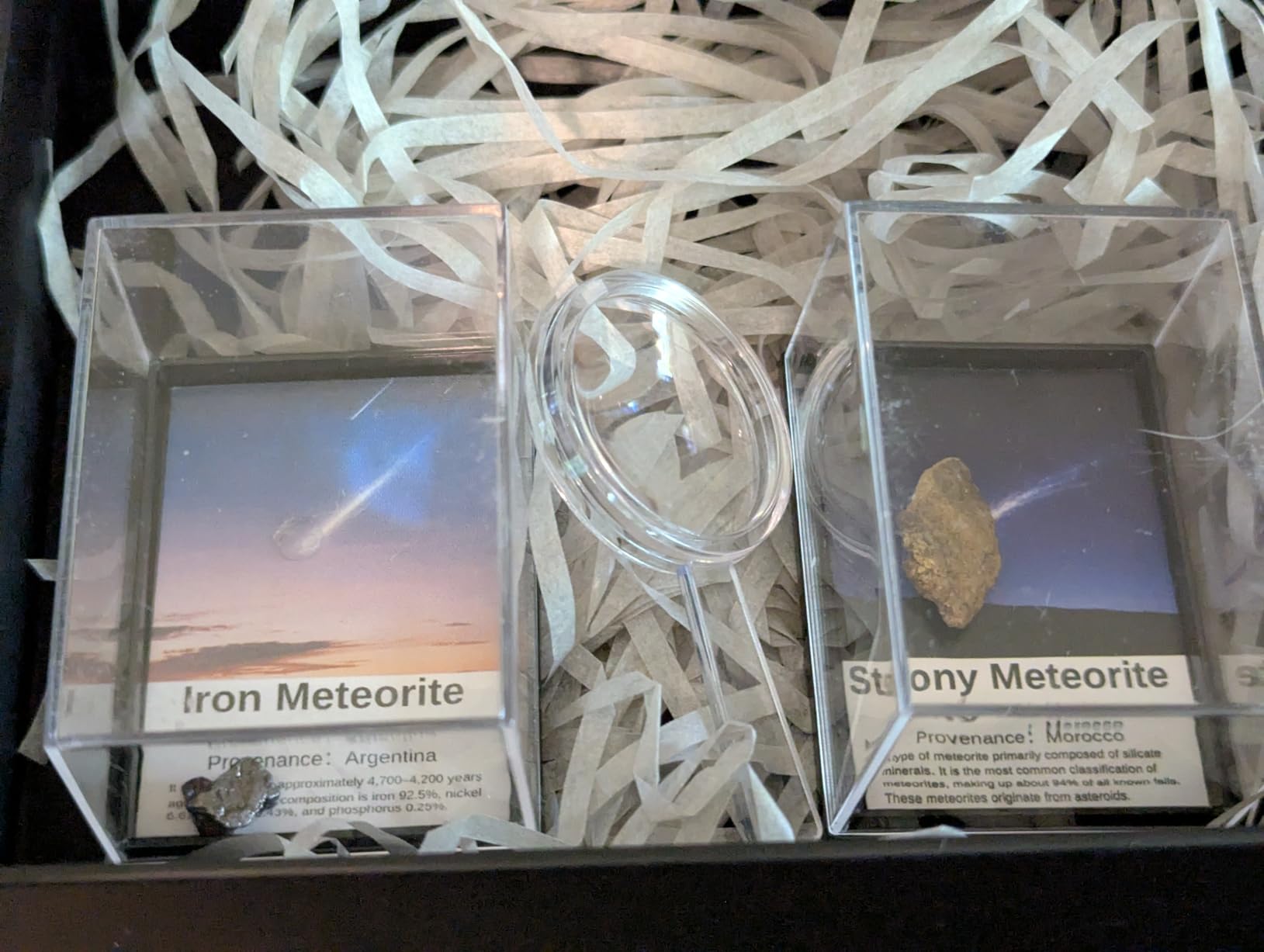 Authentic Meteorite Gift Set – 2 Real Space Specimens (1–3g Each) in Gift Box with Acrylic Display Case & Magnifying Glass – Argentina Iron & Morocco Stone Meteorites customer photo 2