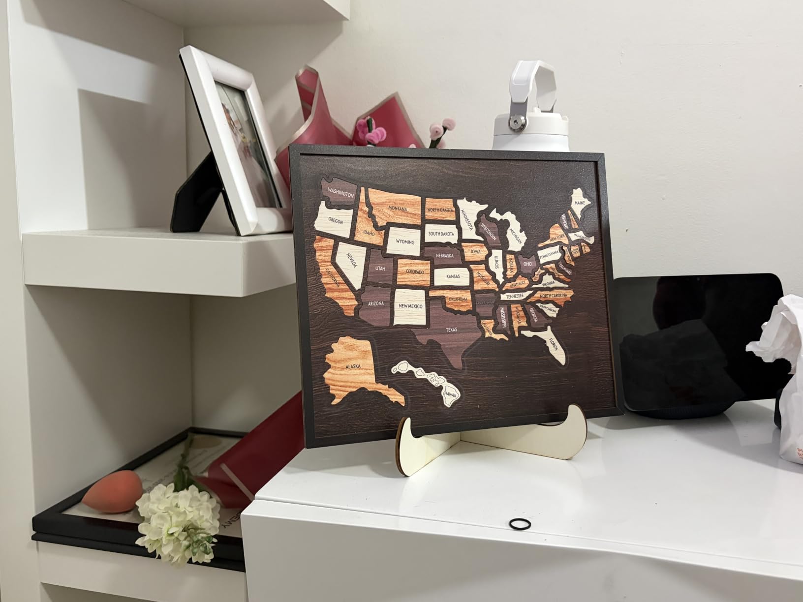Wooden USA Travel Map Puzzle - United States Journey Tracker Maps Customizable Name with 50 Removable State Pieces, US Map for Travel Tracking & Wall Decor, Gift for Couples and Families customer photo 1