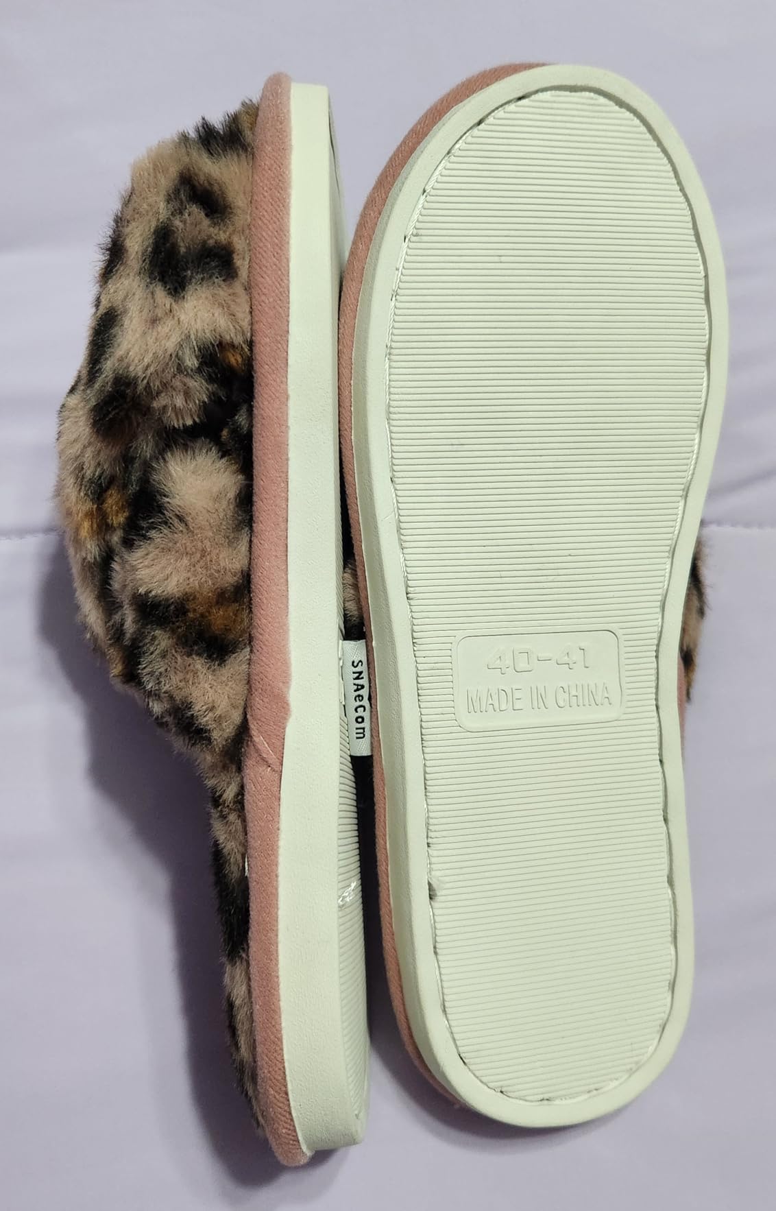 Women's Fuzzy Leopard Print Slippers, Soft Fur Open Toe House Slides with Memory Foam Cushion, Cozy Indoor Bedroom Sandals with Anti-Slip Sole customer photo 1