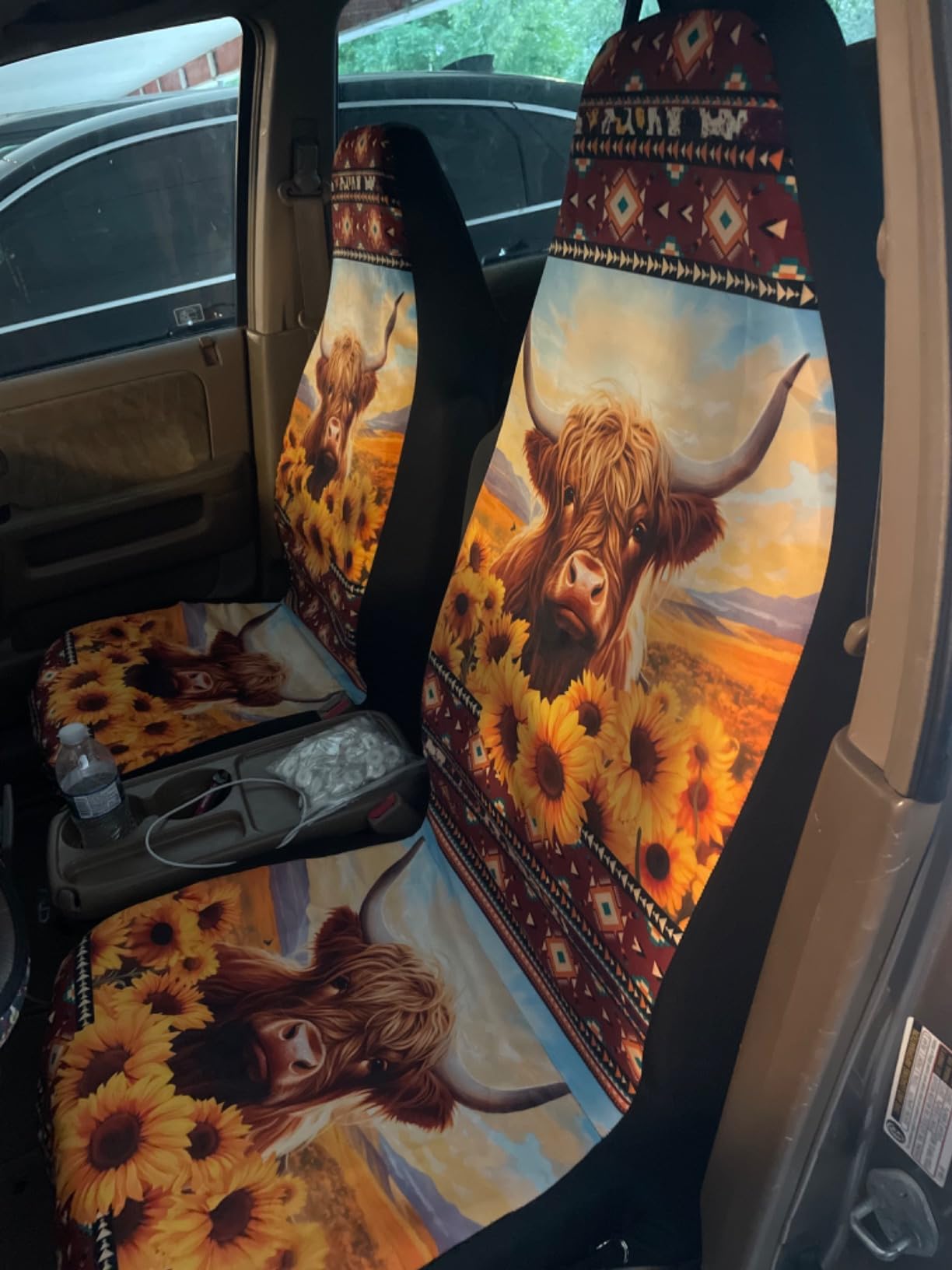 INSTANTARTS Bee Daisy Front Car Seat Covers 2 Packs, Easy-to-Install Polyester Front Seat Protectors Universal Fit for Most Cars, SUVs, Trucks customer photo 2