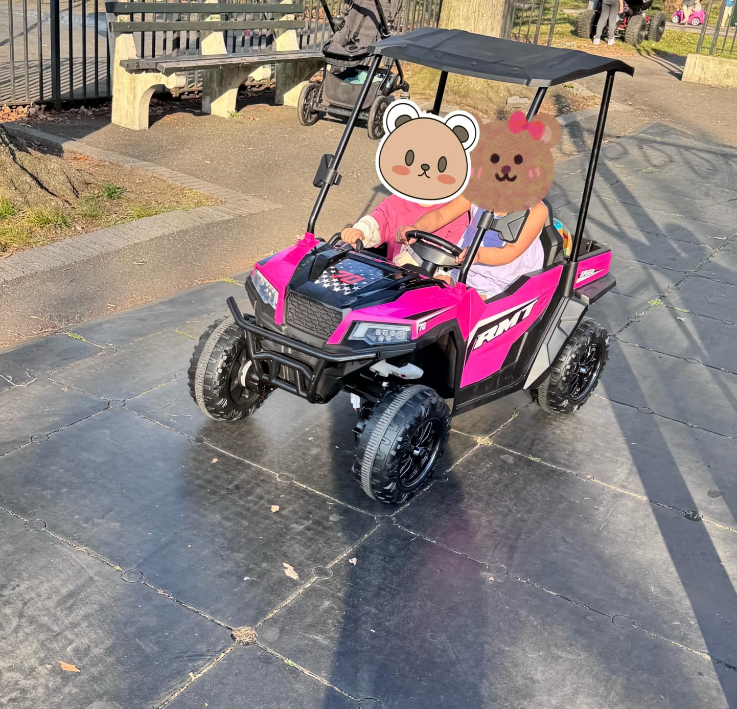 ELEMARA 24V Ride on Toy for Big Kids,Ride on Car 2 Seater w/Sun Shade,Dump Bed & Shovel,4.5MPH,4WD Electric Car for Kids,Battery Car w/Remote,Kids Ride on Truck,3 Speeds,LED Lights,Bluetooth, Royal customer photo 2