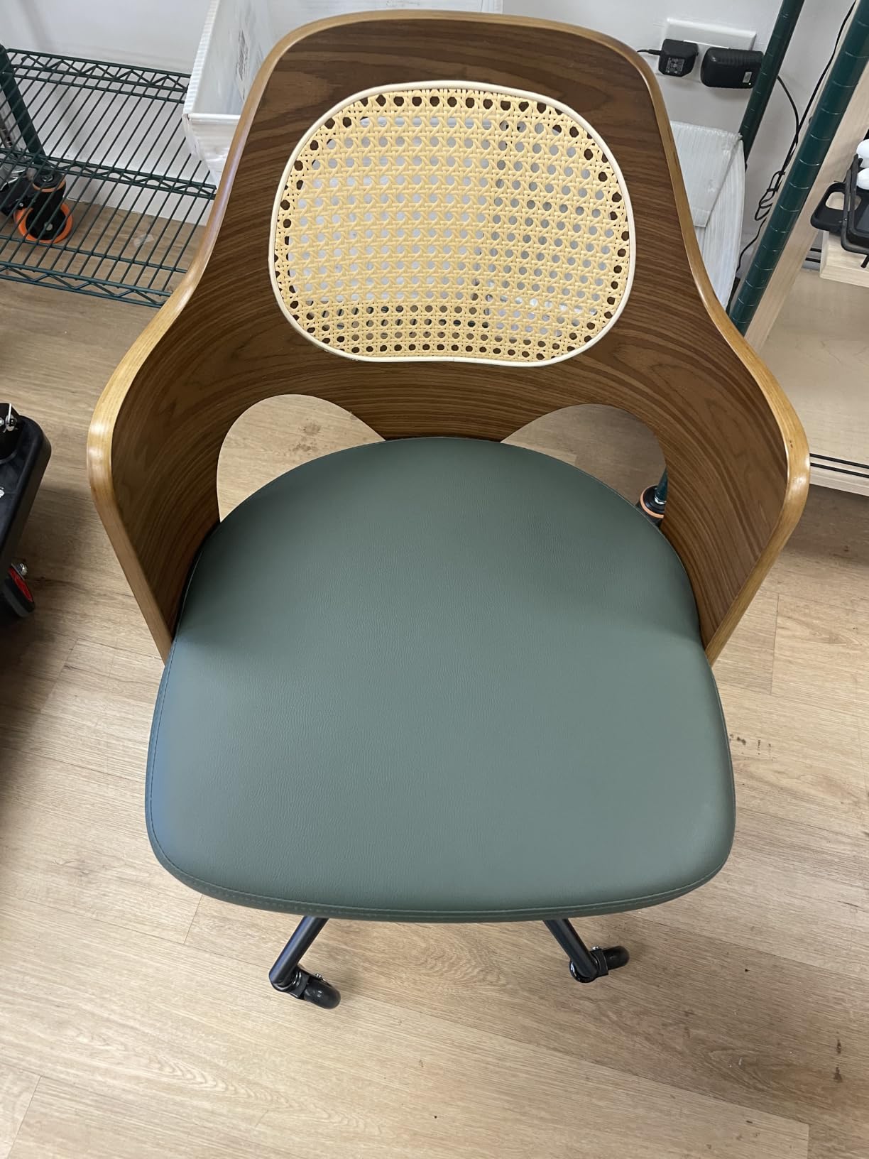 Mid Century Modern Home Office Chair with Walnut Finish, Ergonomic Faux Leather Desk Chair with Silent Rolling Wheels, Curved Back and Arms (Black - Wooden Legs, Set of 1) customer photo 1