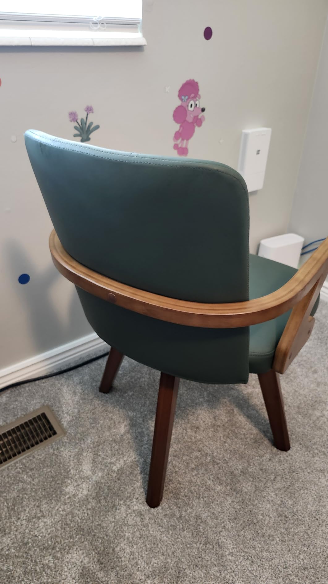 Mid Century Modern Home Office Chair with Walnut Finish, Ergonomic Faux Leather Desk Chair with Silent Rolling Wheels, Curved Back and Arms (Black - Wooden Legs, Set of 1) customer photo 2