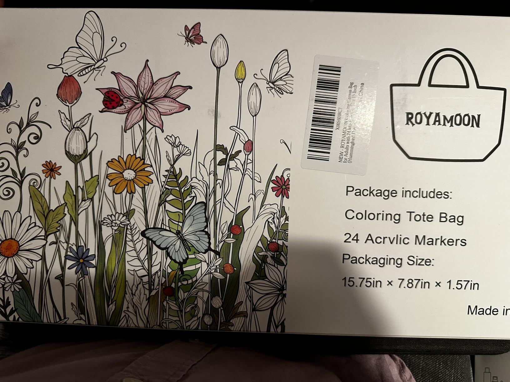 Coloring Canvas Tote Bag for Women,16'' x 15'' (Butterfly Ladybug) customer photo 2