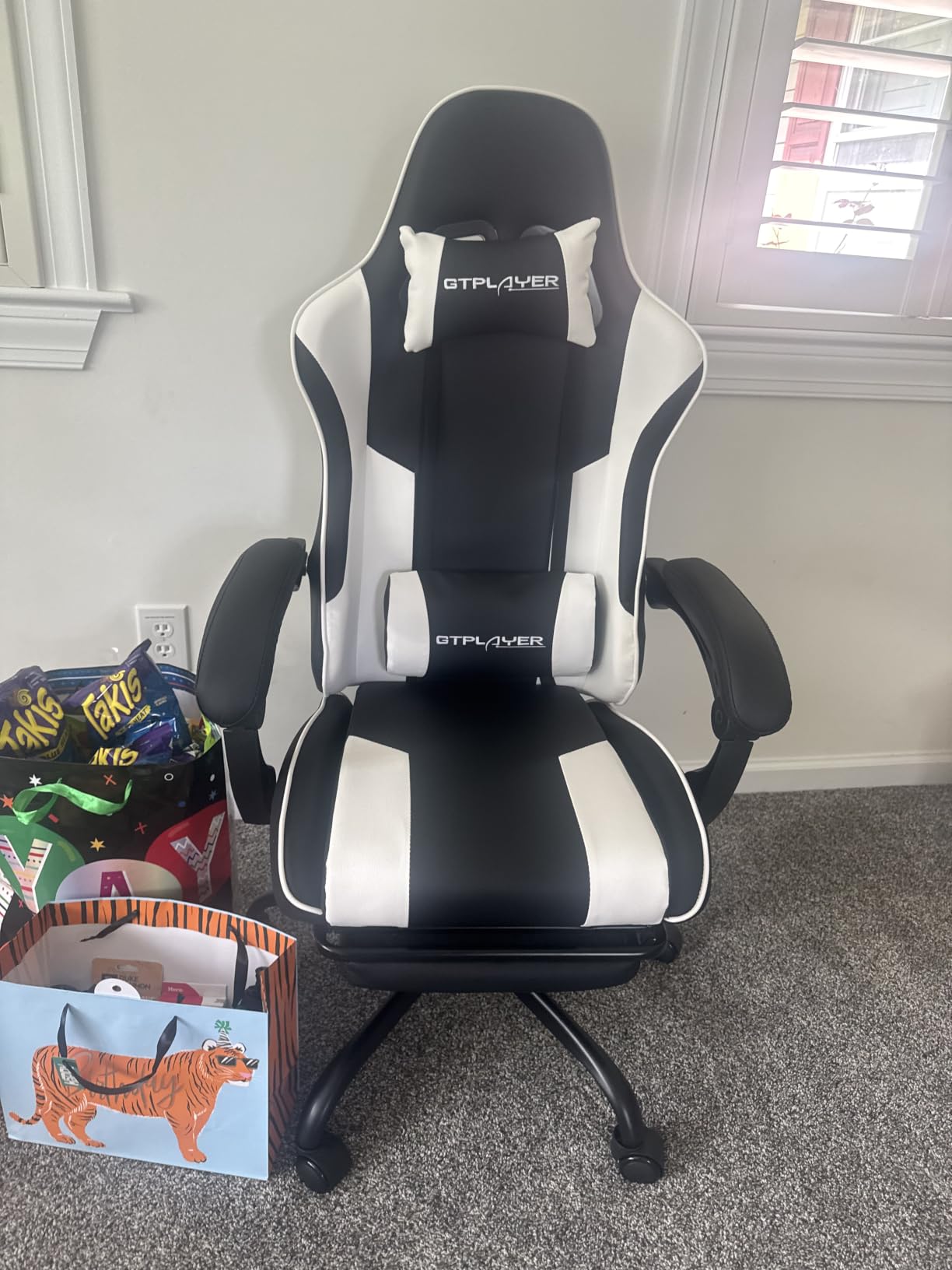 GTPLAYER Gaming Chair, Computer Chair with Footrest and Lumbar Support, Height Adjustable Game Chair with 360°-Swivel Seat and Headrest and for Office or Gaming (All Black-Fabric) customer photo 1