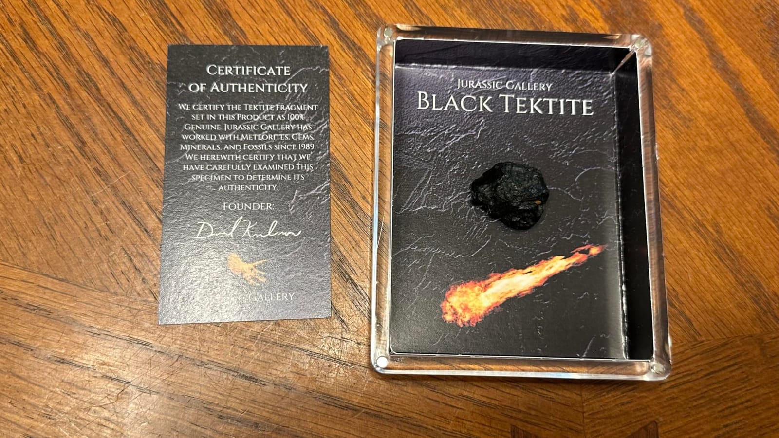 Authentic Black Tektite Gift Box 790,000 Year Old Meteorite Impact Glass Specimen in Lucite Case, Southeast Asia customer photo 1