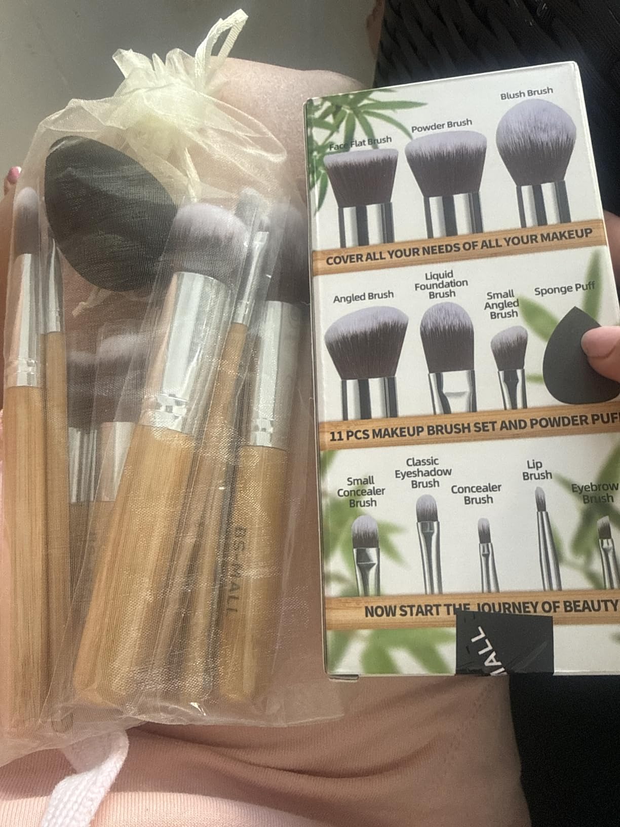 BS-MALL Makeup Brush Set 11 Pcs Makeup Sponge, Professional Bamboo Makeup Brushes for Foundation, Powder, Blush, Concealer, Eyeshadow & Blending, Ideal for Travel, Beginners & Makeup Artists customer photo 2