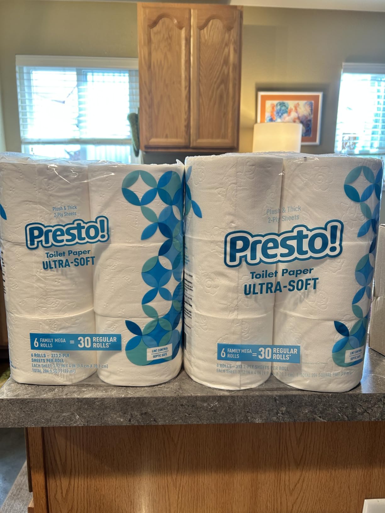 Amazon Brand - Presto! 2-Ply Ultra-Soft Toilet Paper, Septic-Safe, 24 Family Mega Rolls = 120 Regular Rolls, 308 Sheets, Unscented, Pack of 4 customer photo 2