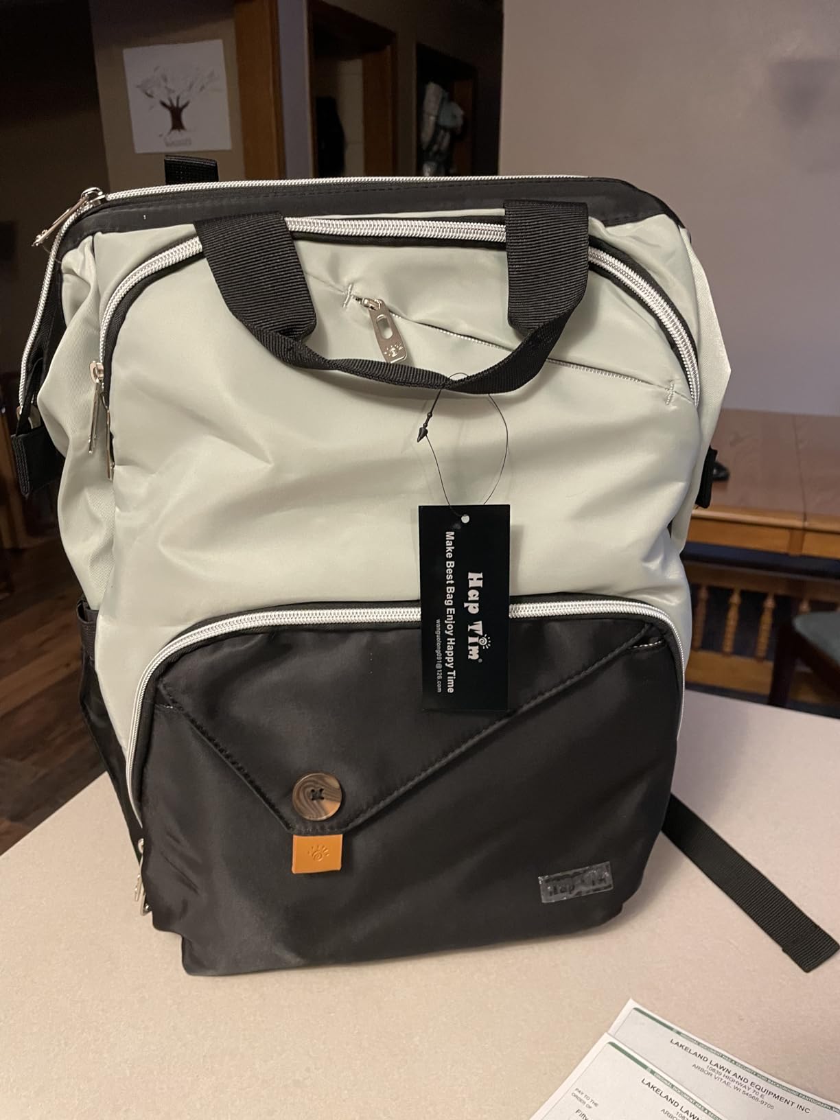 Hap Tim Diaper Bag Backpack,Large Capacity Travel Back Pack Maternity Baby Nappy Changing Bags, Double Compartments with Stroller Straps,Waterproof,Black (US7340-DG) customer photo 1