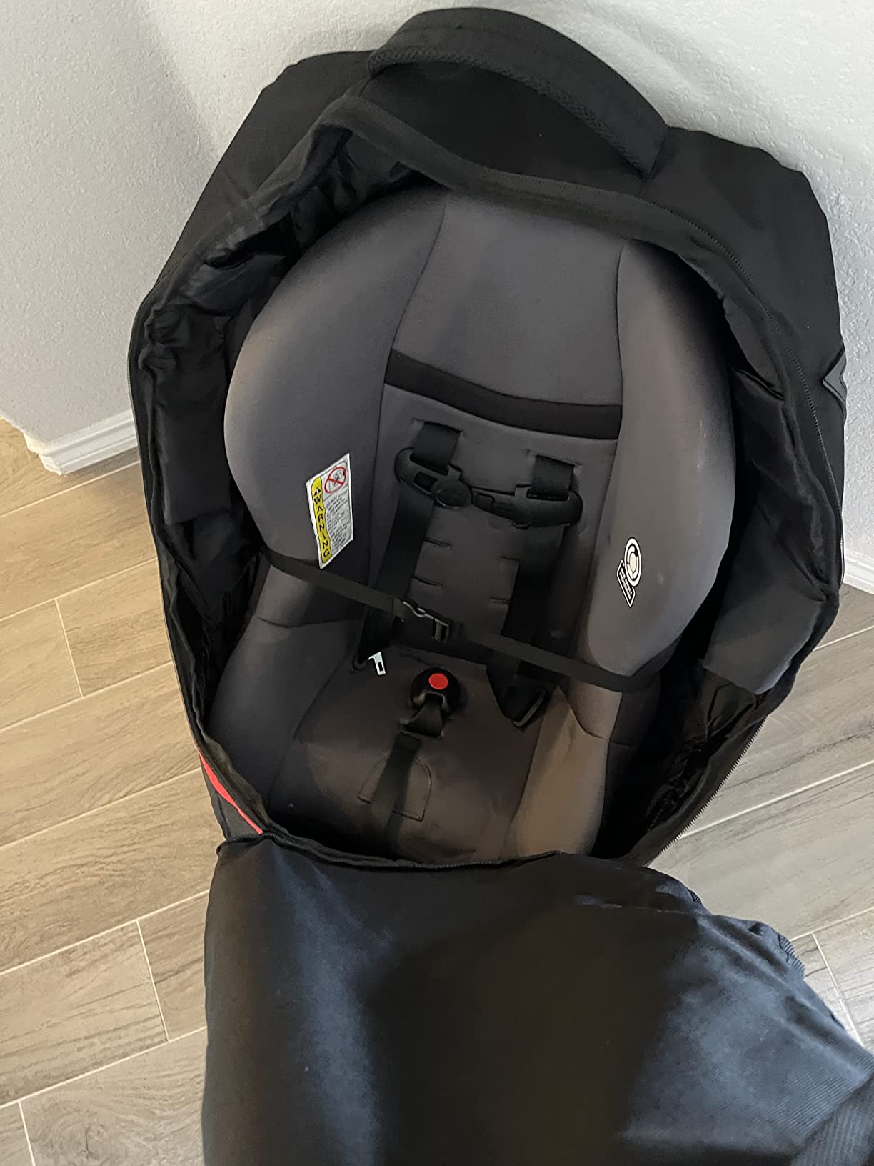Car Seat Travel Bag - Padded, Comfortable, Durable, Roomy Gate Check Carseat Cover Backpack Fits 3-in-1,Convertible, Booster & Infant Car Seats for Airplane, Airport, Gray customer photo 2