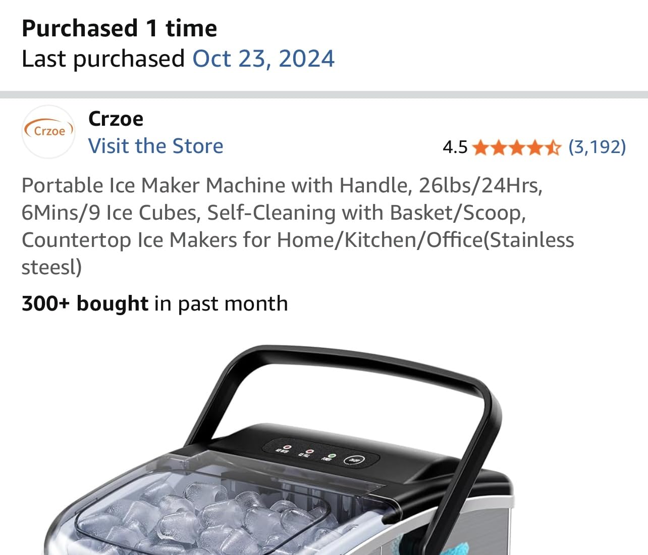 Crzoe Countertop Ice Maker,26Lbs/24H, 2 Sizes of Ice, Self-Cleaning,Grey customer photo 2