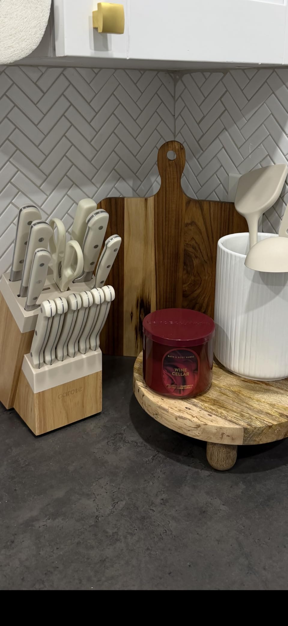 CAROTE 14-Piece Knife Set with Wood Block, Rust-Resistant, Cream customer photo 1