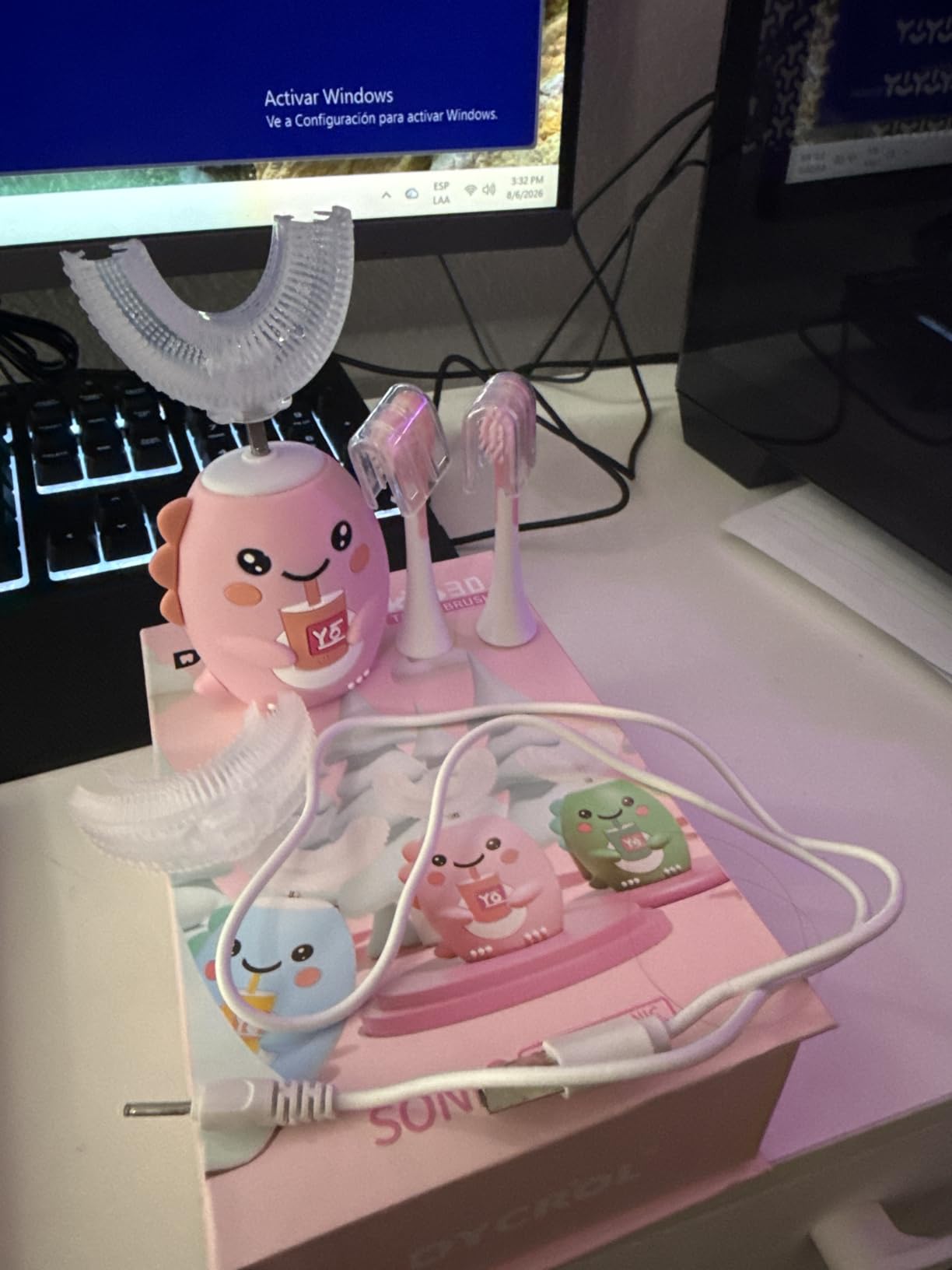 DYCROL Kids U Shaped Electric Toothbrush,4 Heads,Dinosaur Design Ages 2-6 customer photo 1