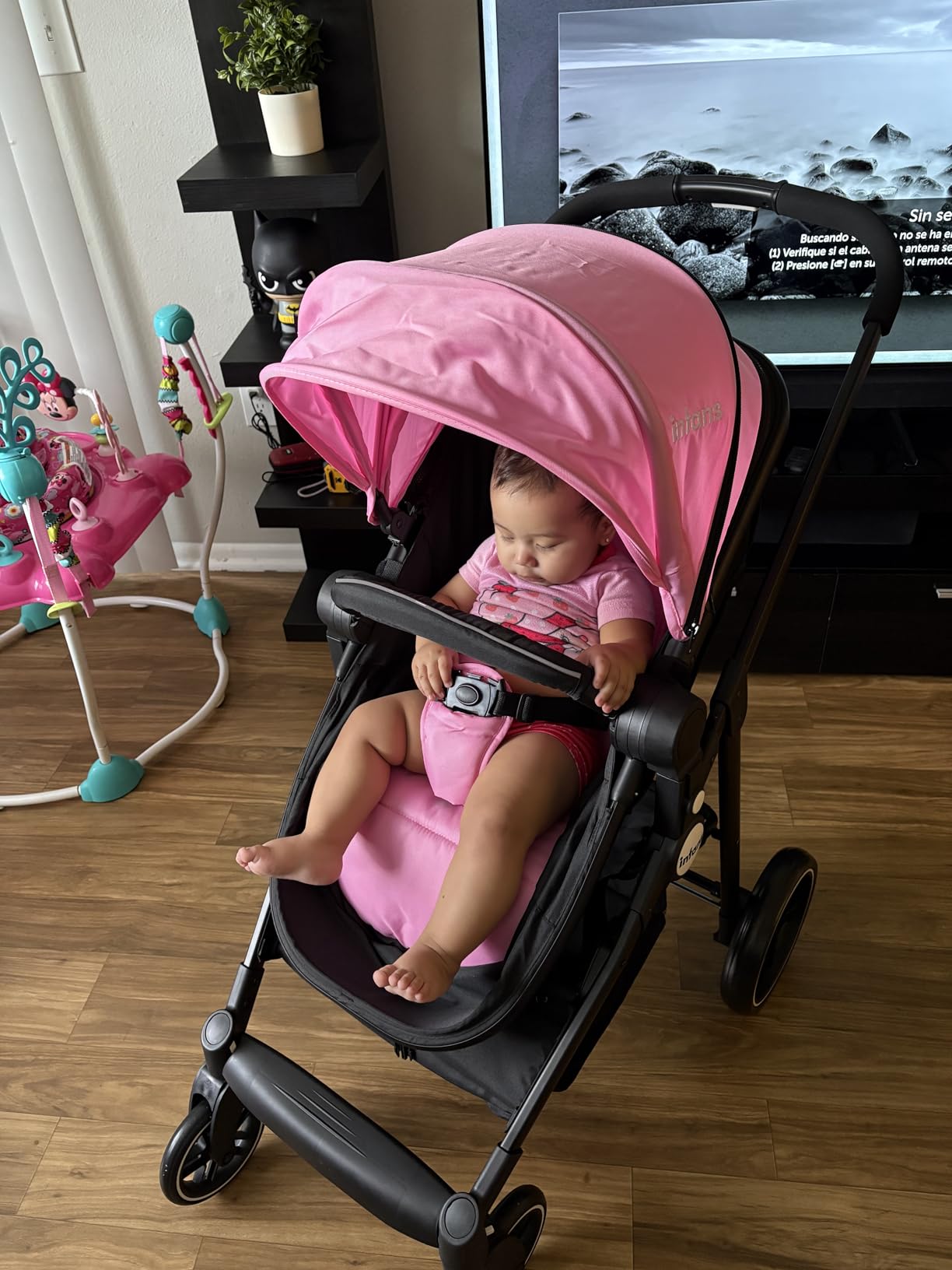 INFANS 2 in 1 Baby Stroller, High Landscape Infant Stroller & Reversible Bassinet Pram, Foldable Pushchair with Adjustable Canopy, Cup Holder, Storage Basket, Suspension Wheels (Green) customer photo 1