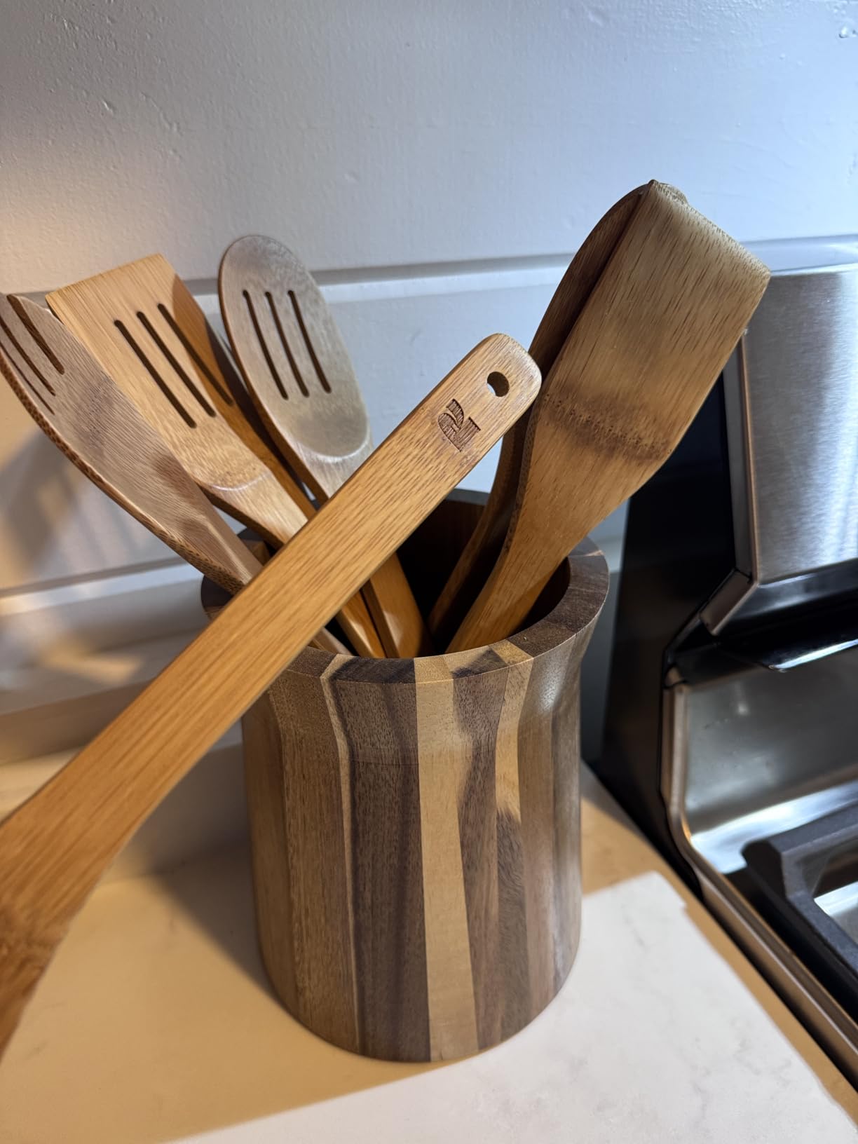 Riveira Dark Bamboo Wooden Spoons for Cooking 6-Piece, Apartment Essentials Wood Spatula Spoon Nonstick Kitchen Utensil Set Premium Quality Housewarming Gifts for Everyday Use customer photo 1