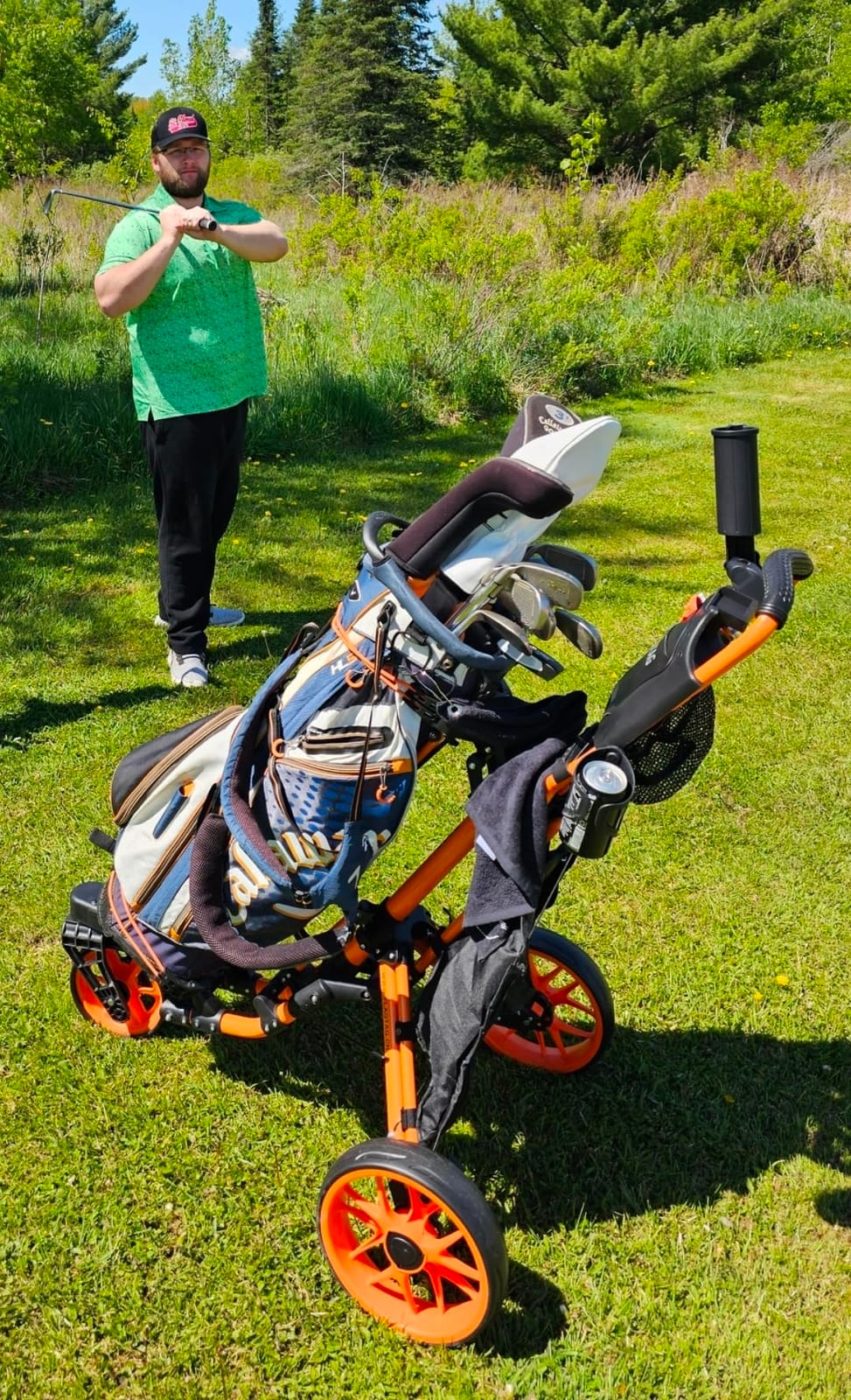 FLAGTAG Golf Push Cart 3 Wheel with 360 Swivel Front Wheel,Lightweight and Foldable Walking Golf Cart,One-Click Foldable,with Foot Brake customer photo 1