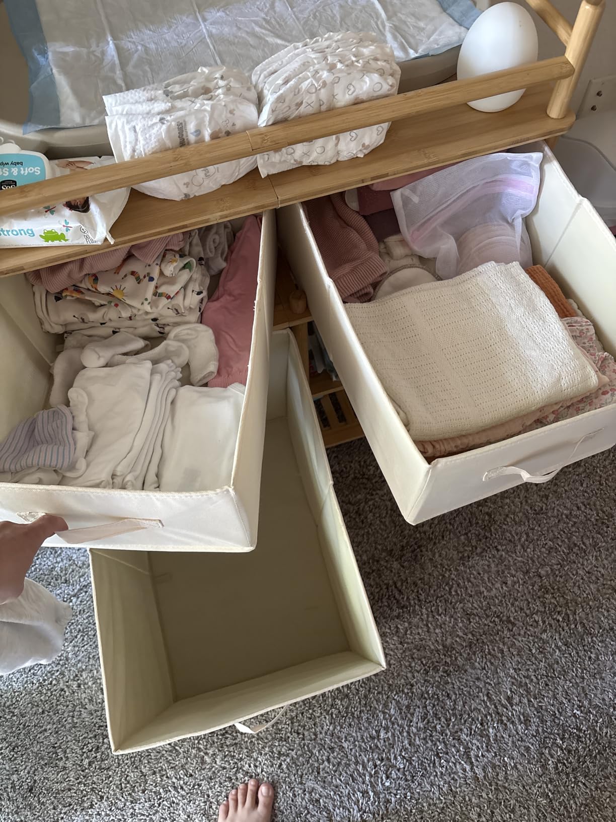 Amazer Baby Changing Table, Bamboo Baby Dresser Table with Flat Top, Diaper Changing Station with 3 Removable Storage Drawers, Large Storage Nursery Organizer Shelves with Pad, Mesh Pocket customer photo 1