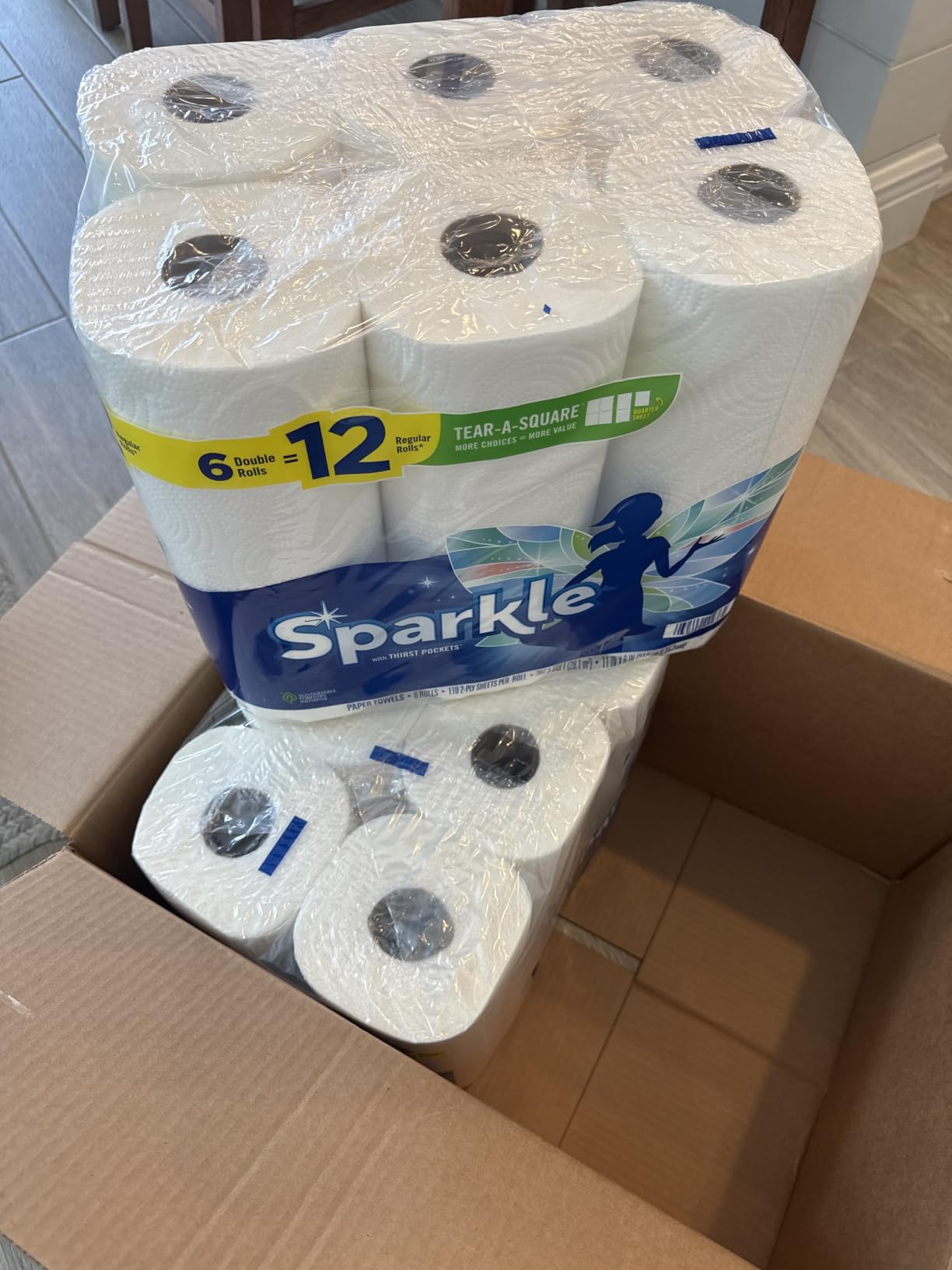 Sparkle Tear-A-Square Paper Towels, 12 Double Rolls - Strong 2-Ply Towels for Kitchen Cleanup and Everyday Messes customer photo 1